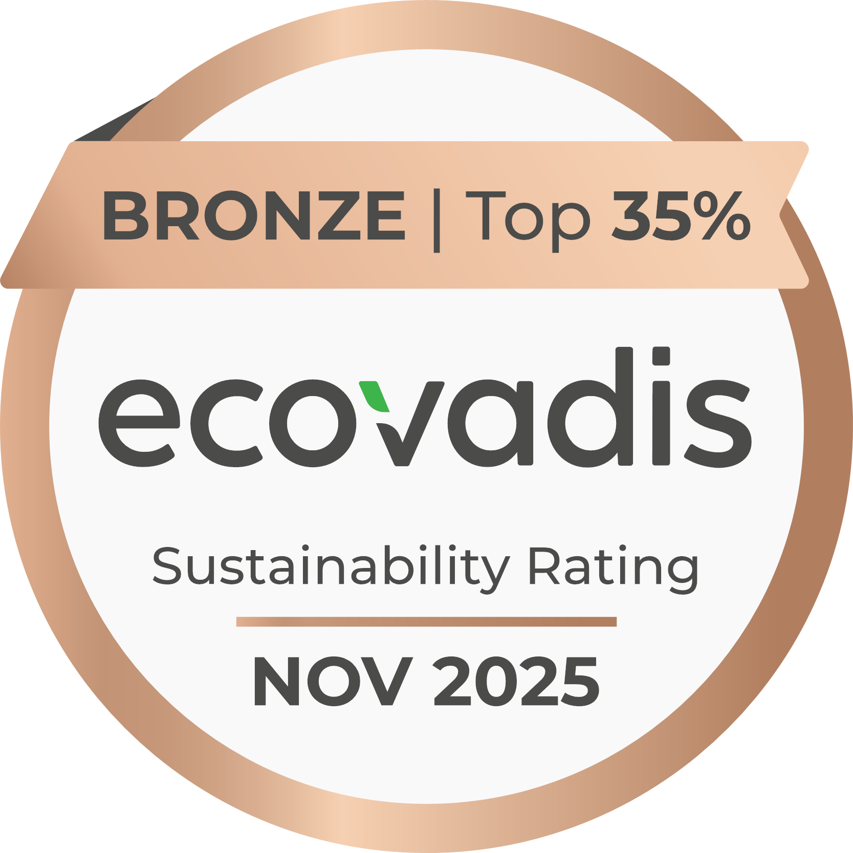 Médaille de bronze EcoVadis obtenue par le Groupe Oxygène